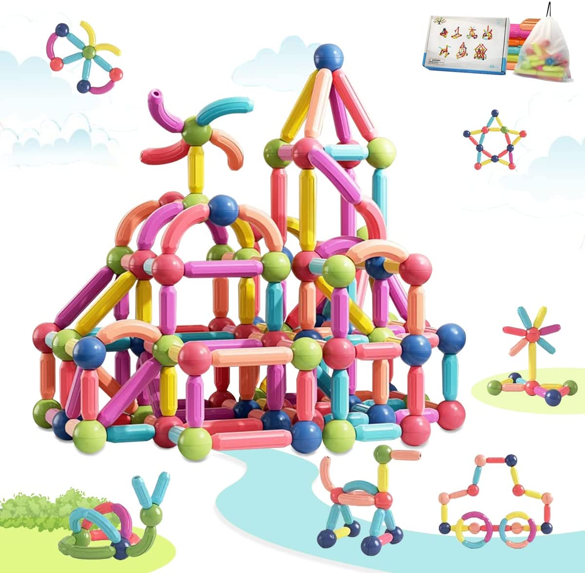 Creative Flexible Magnetic Sticks and Balls Set Kids Magnetic Building BlocksPopular(图1)