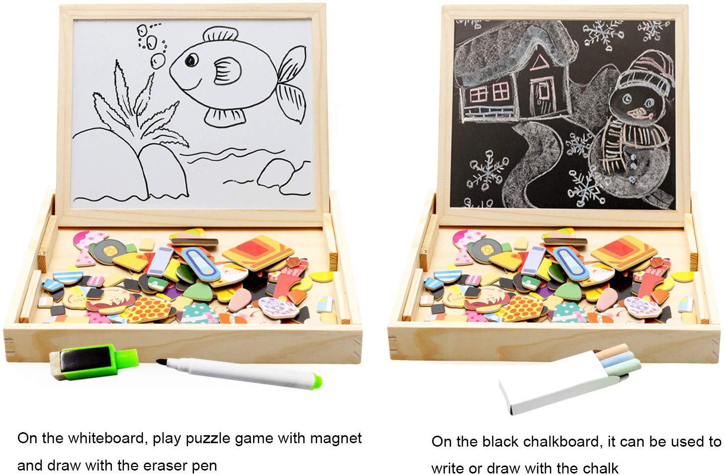 wooden magnetic jigsaw puzzle magnet mini double sides table drawing board for kids(图3)