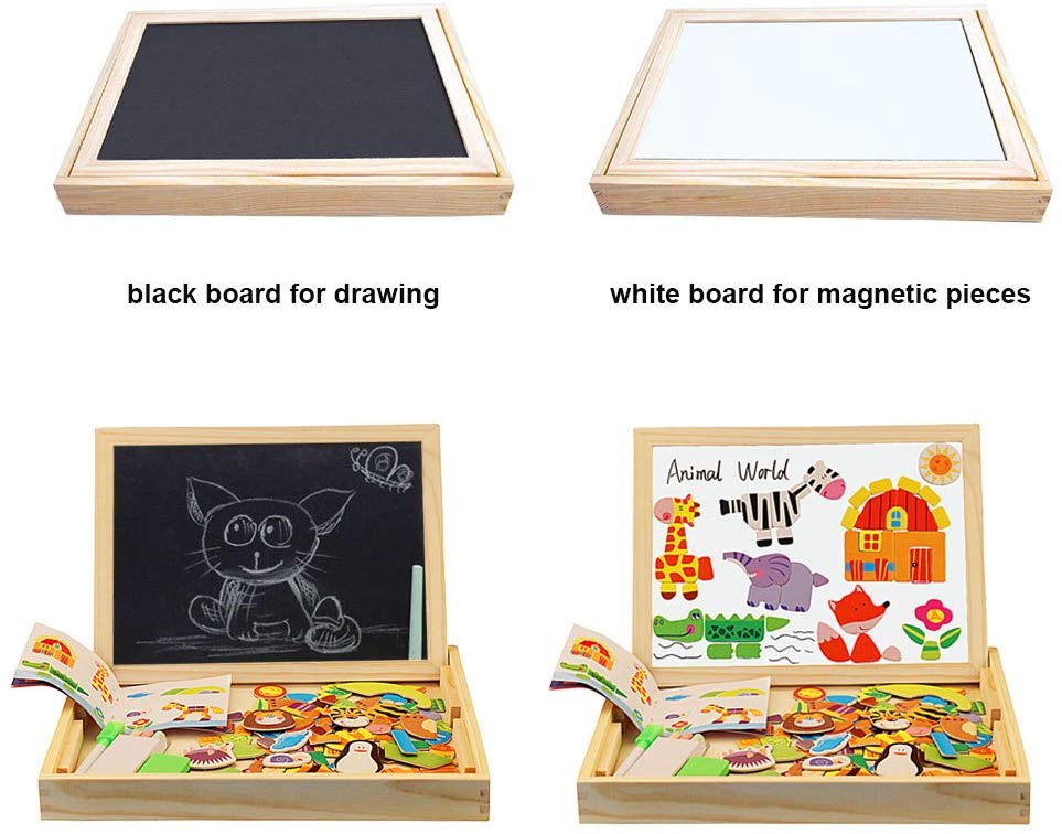 wooden magnetic jigsaw puzzle magnet mini double sides table drawing board for kids(图2)