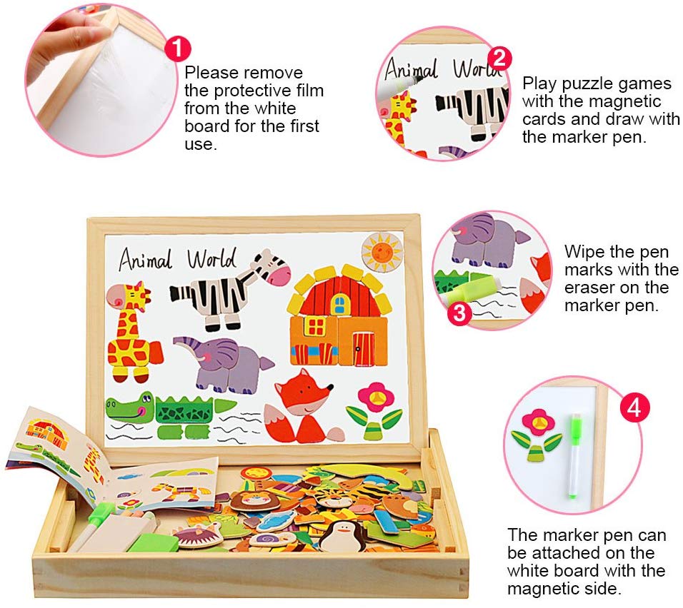 wooden magnetic jigsaw puzzle magnet mini double sides table drawing board for kids(图1)