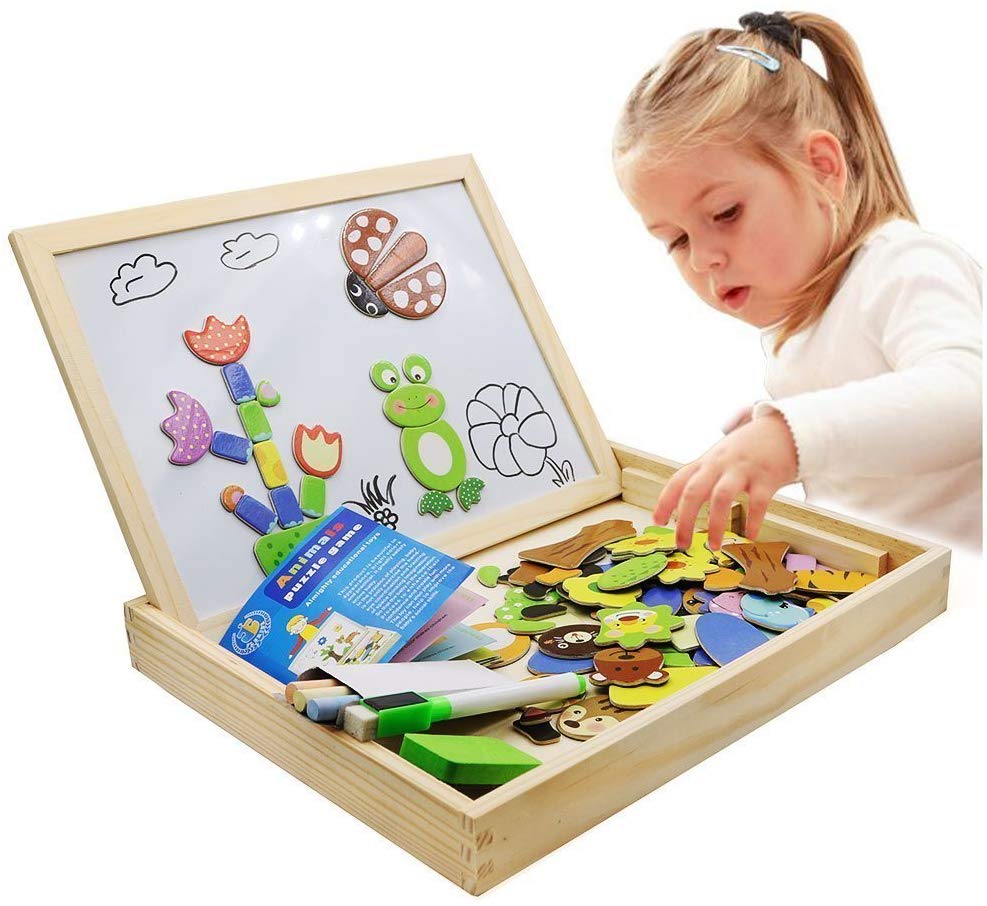 wooden magnetic jigsaw puzzle magnet mini double sides table drawing board for kids(图4)