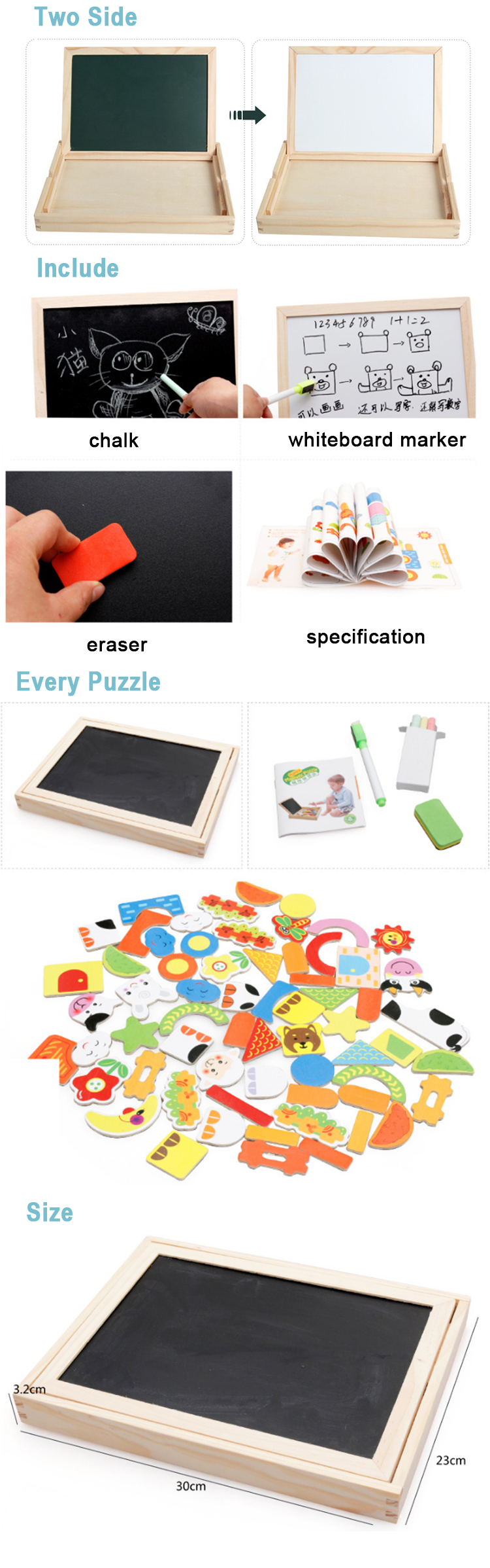 wooden magnetic jigsaw puzzle magnet mini double sides table drawing board for kids(图6)