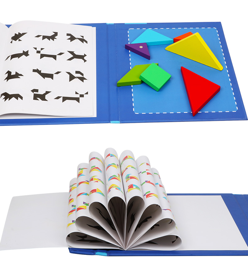 Children Educational 7pcs Colorful Magnetic Tangram Toys Eco-friendly Wooden Puzzle Book(图2)