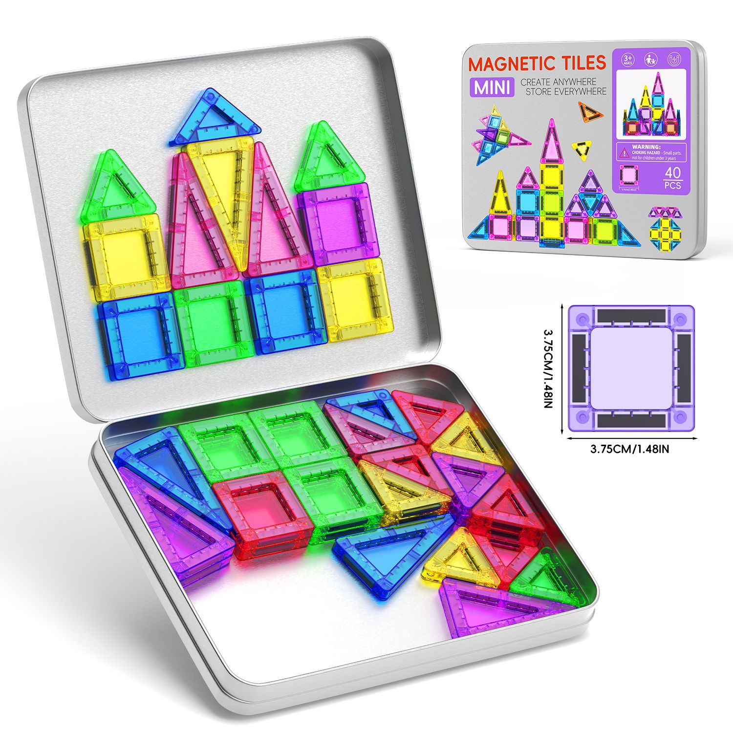 Mini Magnetic Tiles Magnetic Blocks Travel Set Educational Toys Magnetic Building Blocks Tiles for K(图2)